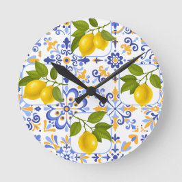 Mediterrenean Citrus Lemon pattern Rund Klocka