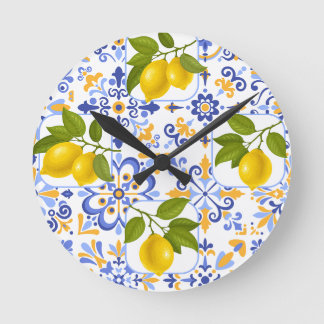 Mediterrenean Citrus Lemon pattern Rund Klocka