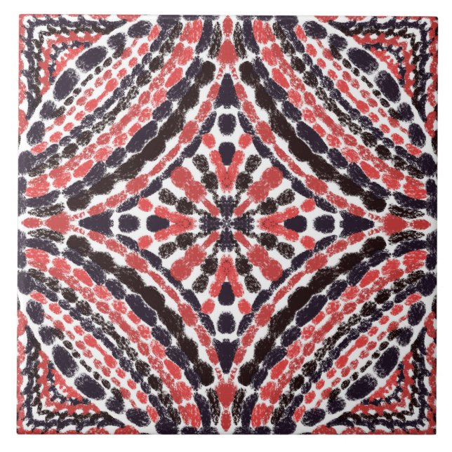Meditteranean Red Black Mosaics Hand målad Kakelplatta (Framsidan)