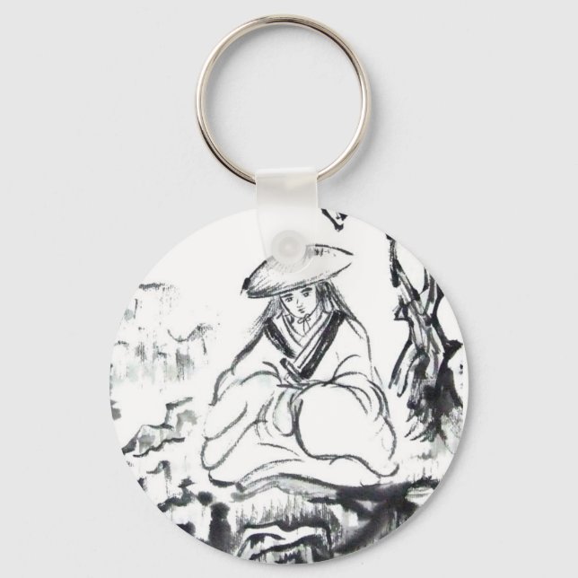 Meditting Samurai Keychain Nyckelring (Framsida)