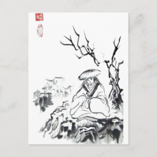 Meditting Samurai Postcard Vykort