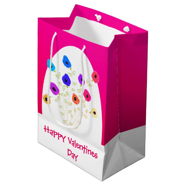 Medium Bag för Bright Rosa Flowwed Lycklig Valenti (Framsidan Vinklad)