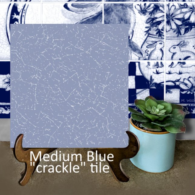 Medium Blue Crackle Glaze Decorator Dedham Delft Kakelplatta (Skapare uppladdad)