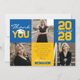 Medium Blue & Guld 3 Photo Studenten Tack Inbjudningar