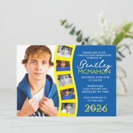 Medium Blue & Gult Photo Filmremsa Studenten Inbjudningar