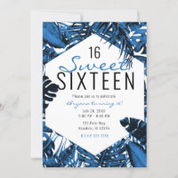 Medium Denim Blå Tropiska Palmblad Sweet 16