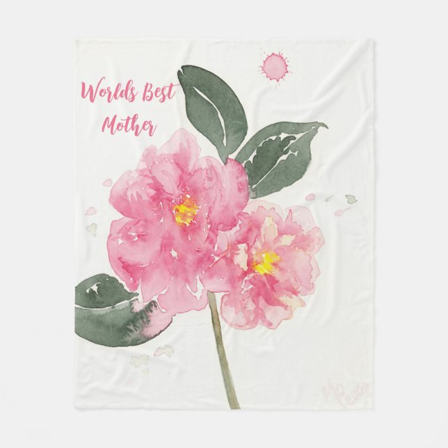 Medium Fleece Blanket med Rosa Camelia för Mor (Framsidan)