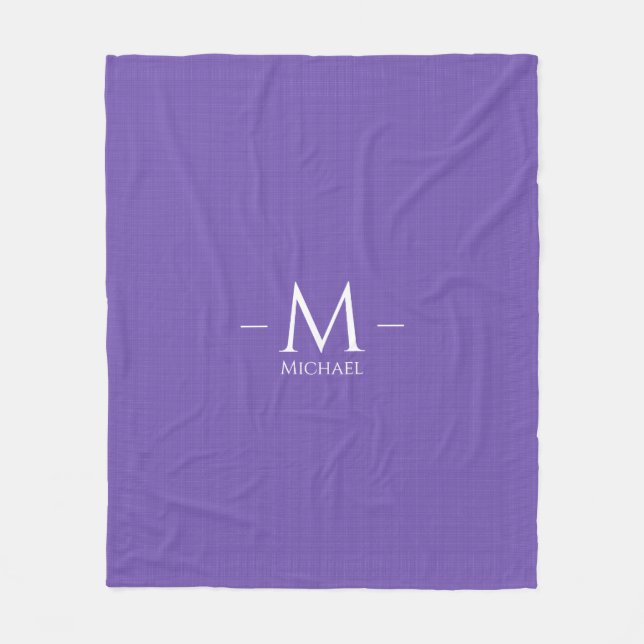 Medium för anpassningsbar Blue Lila Monogram-mall Fleecefilt (Framsidan)