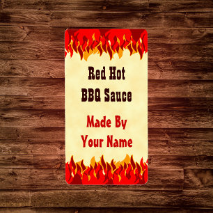 Medium för Anpassningsbarna Red Flames BBQ Sauce C Adressetikett