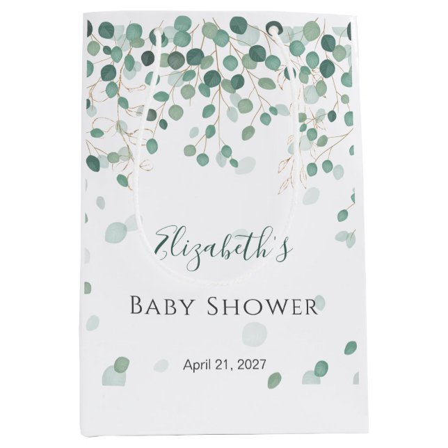 Medium för Eucalyptus Foliage Guld Löv Baby Shower (Framsidan)