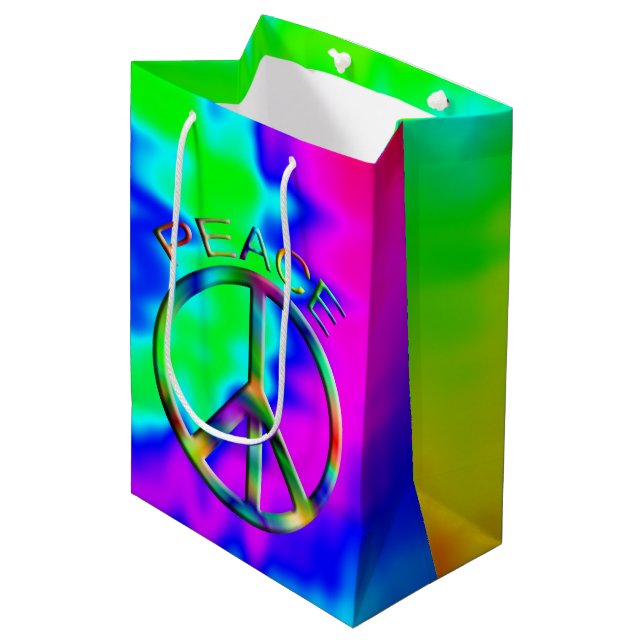 Medium för fredstecken Rainbow Hippie Gift Bag (Framsidan Vinklad)