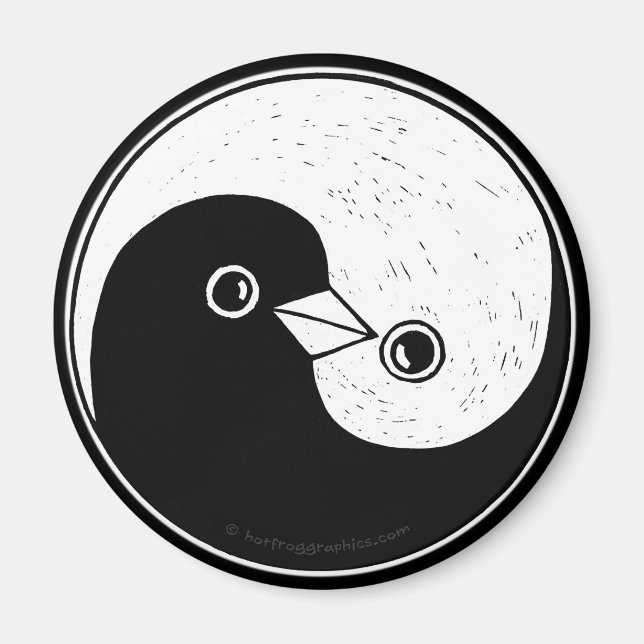Medium Fridge Magnet med YinYang fredsduvor. (Framsidan)