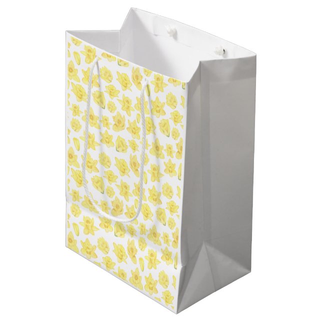 Medium Gift Bag-Blommigt för vattenfärg Daffodil (Framsidan Vinklad)