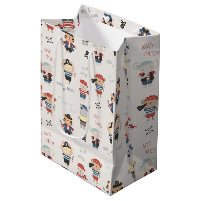 Medium Gift Bag för djurbesättning Party Pirat (Framsidan Vinklad)