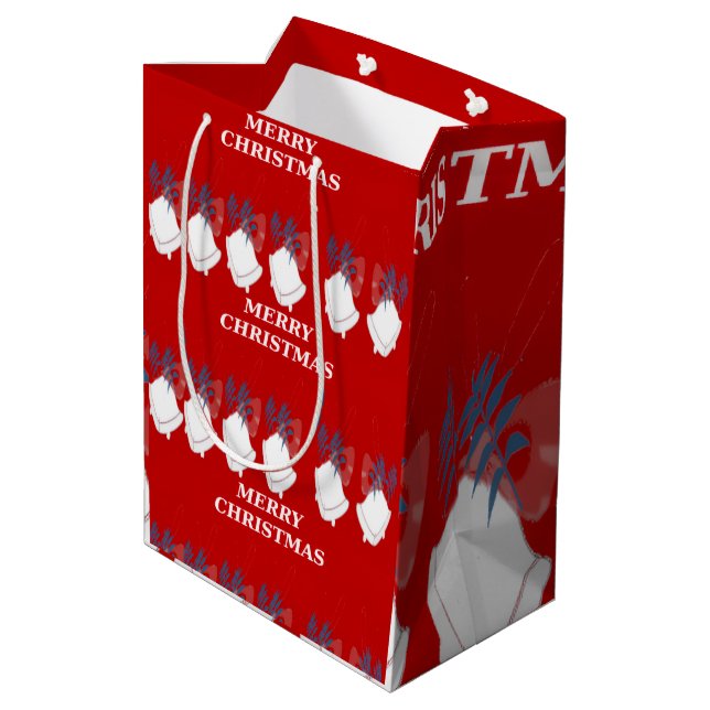 Medium Gift Bag Merry Christmas Red and White  (Baksidan Vinklad)