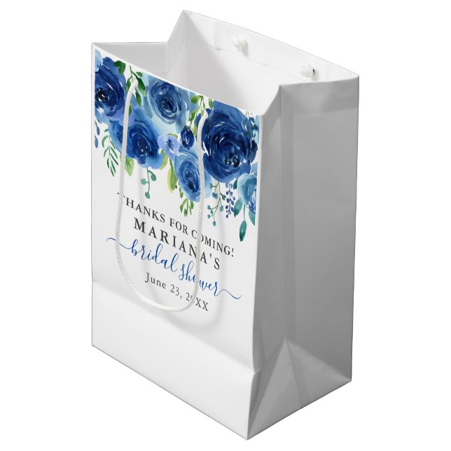 Medium Gift Bag-Möhippa för marin blå Blommigt (Framsidan Vinklad)