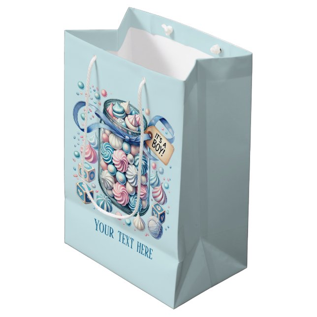 Medium Gift Bag-pojke-godis för party-duschmössor (Framsidan Vinklad)