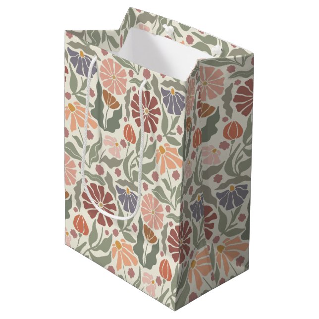 Medium Gift Bag-Vintagen Retro Flowers (Framsidan Vinklad)