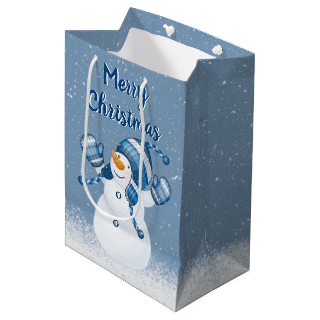 Medium Gift-blocket snögubbe Snöflingor (Framsidan Vinklad)