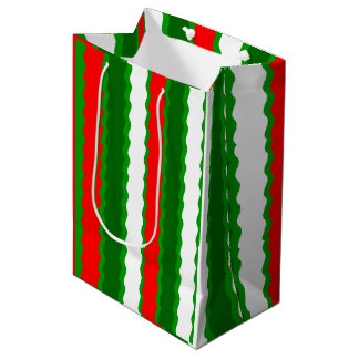 Medium Glossy jul Gift Bag Red White Grönt