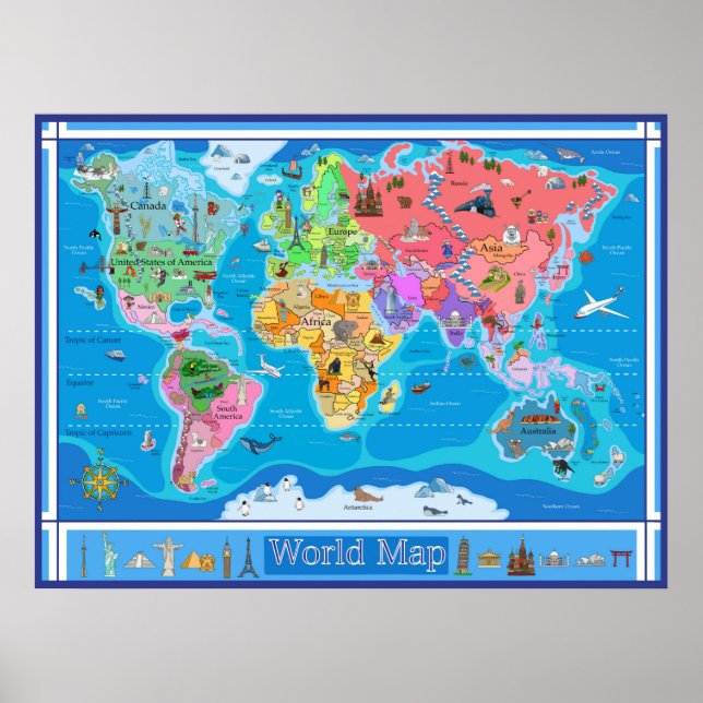 Medium Kids Illustrated World Map - 32 x 24 Poster (Framsidan)