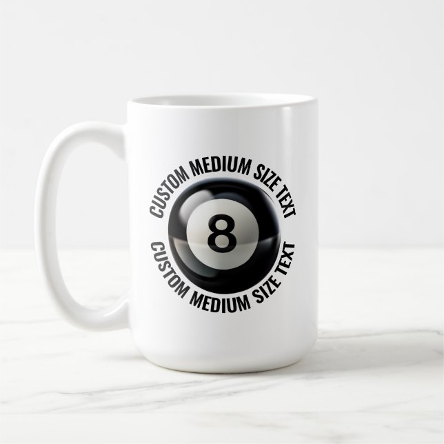 Medium Personalized Text Pool 8 Ball 15 oz. Custom Kaffemugg (Vänster)