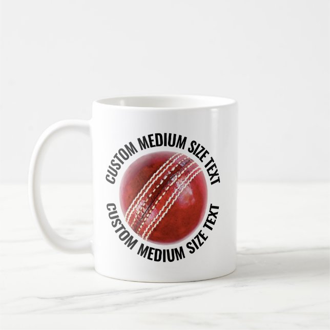 Medium Personlig Text Cricketboll 11oz. Anpassad Kaffemugg (Vänster)