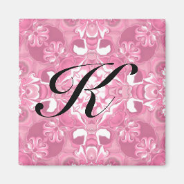 Medium Rosa Kalejdoskopiskt Mönster #2 Monogram Magnet