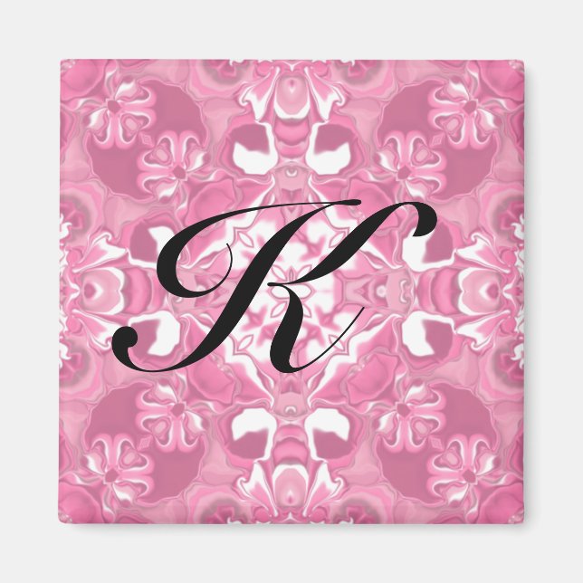 Medium Rosa Kalejdoskopiskt Mönster #2 Monogram Magnet (Framsidan)