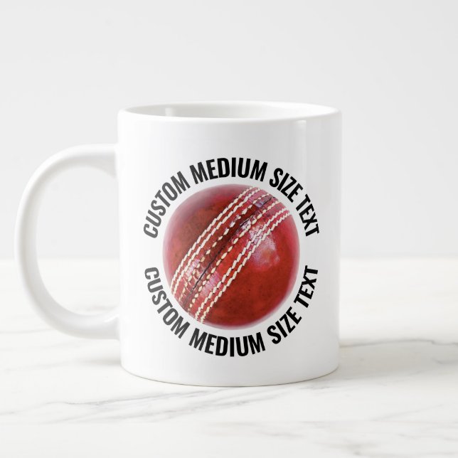 Medium Size Personalized Text Cricket Ball Custom Jumbo Mugg (Vänster)