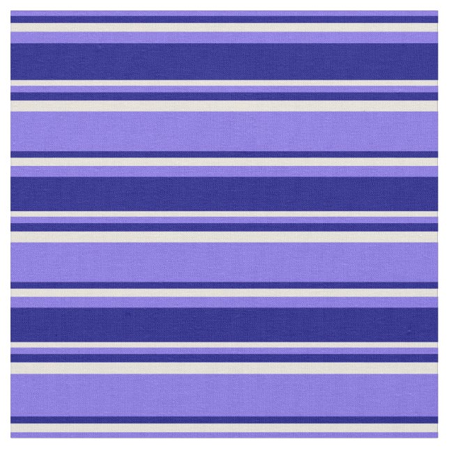 Medium Slate Blue, Blue & Beige Färgad Linjer Tyg (Närbild)