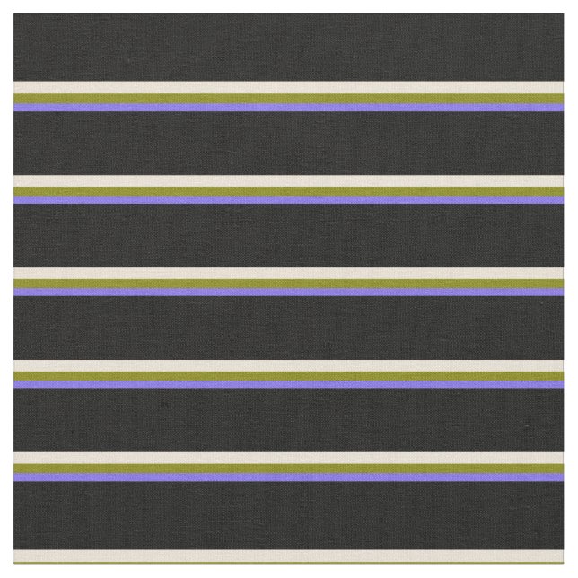 Medium Slate Blue, Grönt, Bisque och Black Linjer Tyg (Närbild)