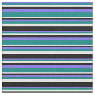 Medium Slate Blue, Teal, White and Black Linjer Tyg