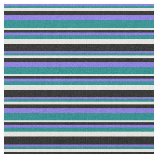 Medium Slate Blue, Teal, White and Black Linjer Tyg (Närbild)
