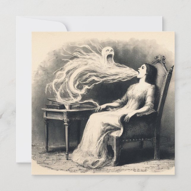 Medium som utsöndrar ektoplasma kuslig spiritist kort (Framsida)