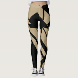 Medium-tan, svart geometrisk abstrakt designleggin leggings