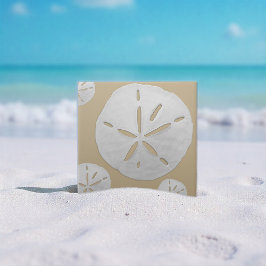 Medium Tan & White Tropical Beach Sand Dollar Kakelplatta