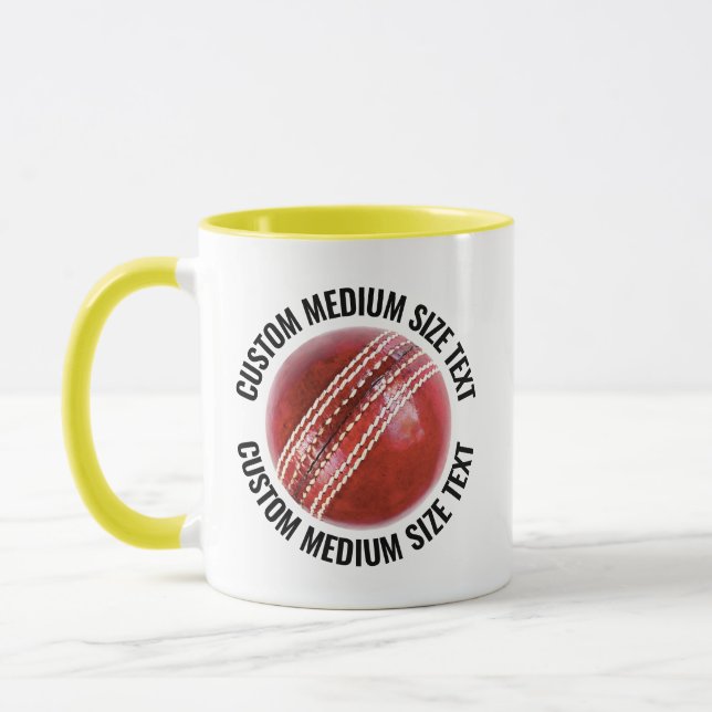 Medium Text GUL Combo 11oz Anpassad Cricket Mugg (Vänster)