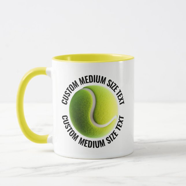 Medium Text GUL Combo 11oz Anpassad Tennis Mugg (Vänster)