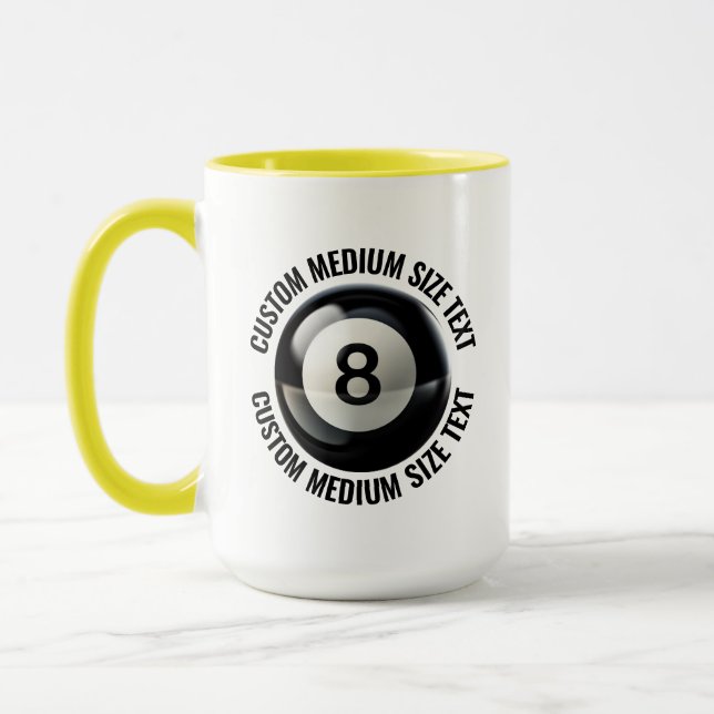 Medium Text GUL Combo 15oz Anpassad 8 Ball Mugg (Vänster)