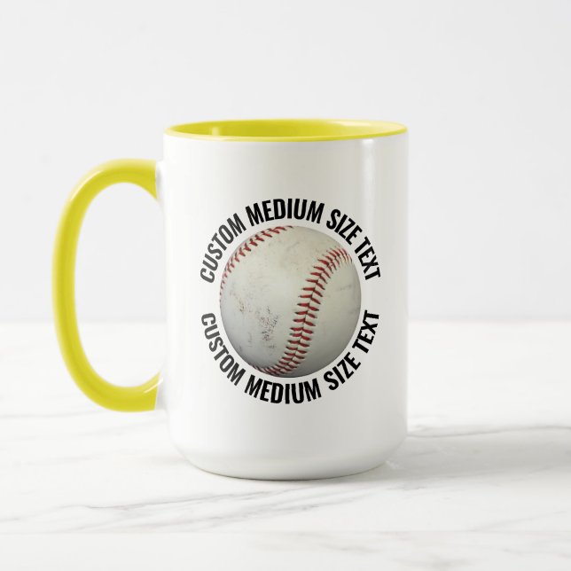 Medium Text GUL Combo 15oz Anpassad Baseboll Mugg (Vänster)