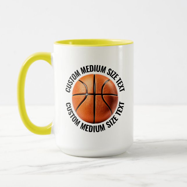 Medium Text GUL Combo 15oz Anpassad Basketboll Mugg (Vänster)
