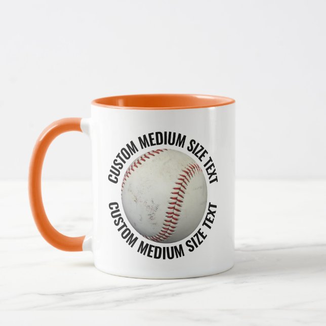 Medium Text ORANGE Combo 11oz Anpassad Baseboll Mugg (Vänster)