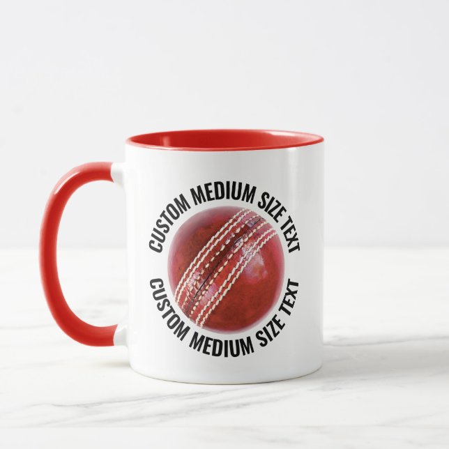 Medium Text RED Combo 11oz Anpassad Cricket Mugg (Vänster)