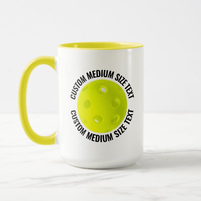 Medium Text YELLOW Combo 15oz Anpassad Pickleball Mugg (Vänster)