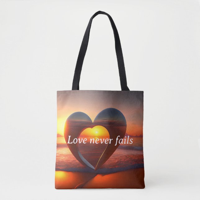 Medium Tote Bag Kärlek Misslyckas aldrig Anpassnin Tygkasse (Framsida)