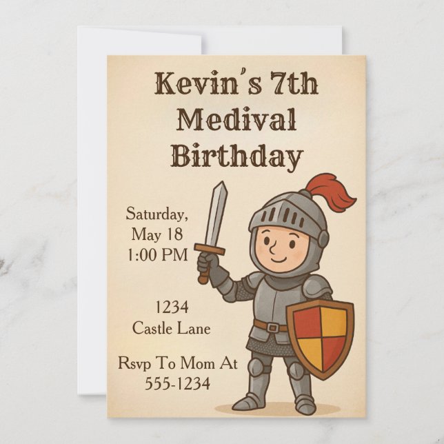 Medival Knight Birthday Inbjudningar (Framsida)