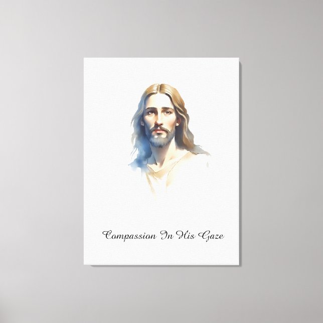 Medkänsla i Hans blick - Jesus akvarellmålning Canvastryck (Framsida)