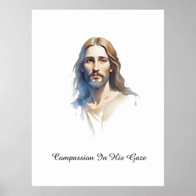 Medkänsla i Hans blick - Jesus akvarellmålning Poster (Framsidan)