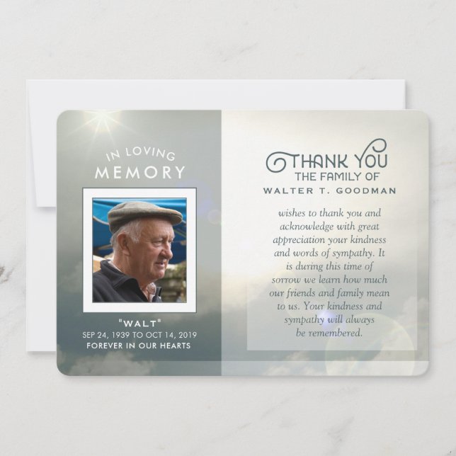 Medkänsla tack Fredliga moln Blå & Vit Kort (Framsida)